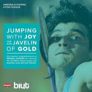 Kudos to the mighty #neerajchopra for bringing home the #gold!
.
.
.
#tokyolympics #goforgold #BIUT #essenceofbathing #cheer4india #tokyo2020 #jaihind #javelin #olympics #teamindia #athletics